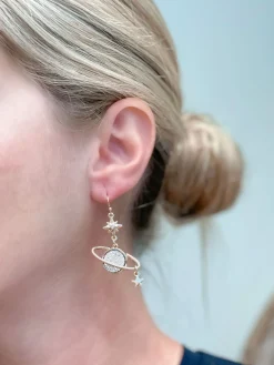 Gold & Silver Saturn Dangle Earrings