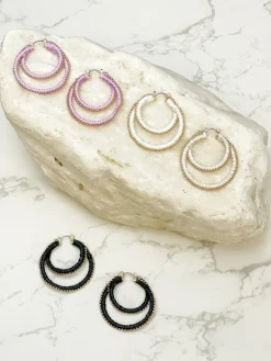 Gold Ball Double Hoop Earrings - Lavender