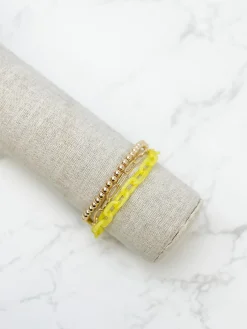 Gold Bead & Chunky Chain Layer Bracelet - Yellow