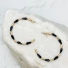 Gold Beaded Skinny Hoop Earrings - Black