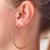 Gold Beaded Skinny Hoop Earrings - Black