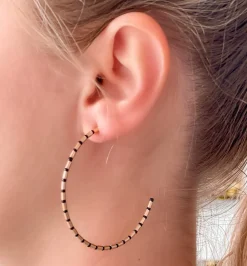 Gold Beaded Skinny Hoop Earrings - Black