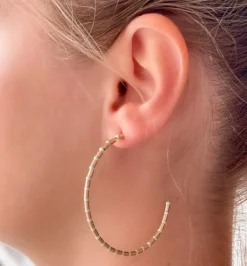 Gold Beaded Skinny Hoop Earrings - Mint