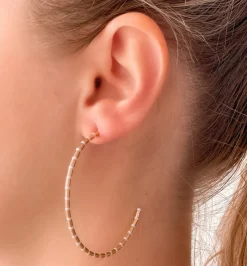 Gold Beaded Skinny Hoop Earrings - White