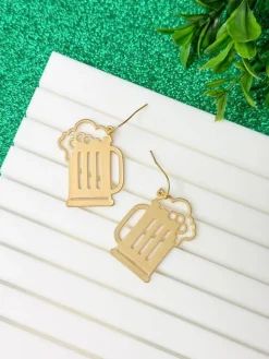Gold Beer Mug Dangle Earrings