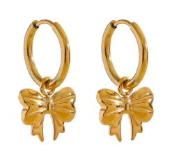 Gold Bow Huggie Hoops by Lauren Kenzie