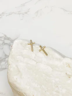 Gold Cross Stud Earrings