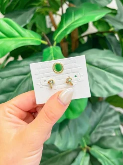 Gold Dipped Crystal Mushroom Stud Earrings