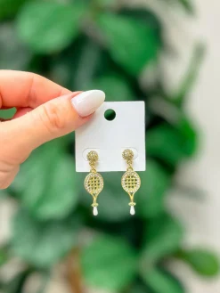Gold Dipped Tennis Racket Dangle Earrings