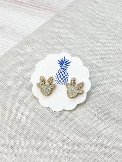 Gold Druzy Reindeer Stud Earrings