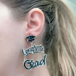 Gold Glitter Cursive 'Congrats Grad' Dangle Earrings