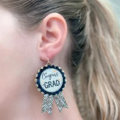 Gold Glitter Ribbon 'Congrats Grad' Dangle Earrings
