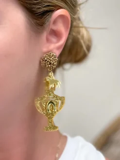 Gold Glitter Trophy Dangle Earrings