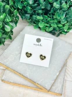 Gold Heart Bow Stud Earrings