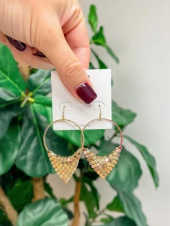 Gold Hoop Triangle Dangle Earrings