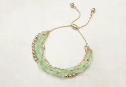 Gold Link & Chunky Chain Layer Bracelet - Green