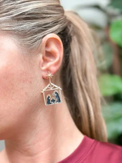 Gold Nativity Scene Dangle Earrings