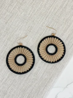 Gold Open Matte Metal Dangle Earrings - Black