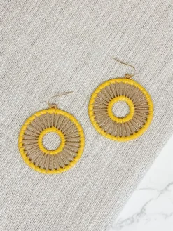 Gold Open Matte Metal Dangle Earrings - Mustard