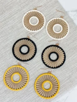 Gold Open Matte Metal Dangle Earrings - Mustard