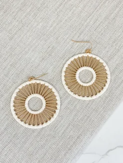 Gold Open Matte Metal Dangle Earrings - Ivory