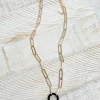 Gold Paperclip Silicone Ring Charm Necklace - Black