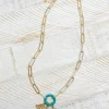 Gold Paperclip Silicone Ring Charm Necklace - Turquoise