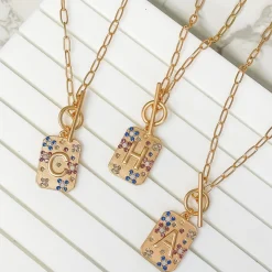 Gold Pave Medallion Initial Necklace