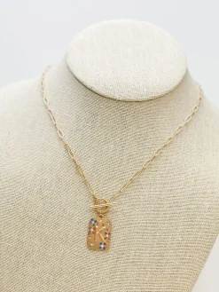 Gold Pave Medallion Initial Necklace
