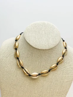 Gold Puka Shell Necklace - Black