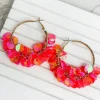 Gold Sequin Hoop Earrings - Bright Pink