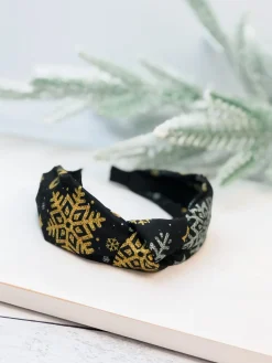 Gold Snowflakes Top Knot Headband