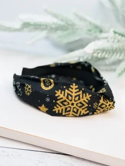 Gold Snowflakes Top Knot Headband
