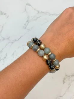 Gold Star Semi Precious Beaded Stretch Bracelet Set