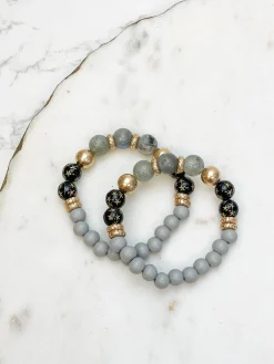 Gold Star Semi Precious Beaded Stretch Bracelet Set