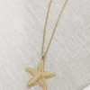 Gold Starfish Pendant Long Necklace