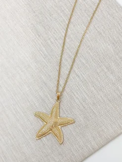 Gold Starfish Pendant Long Necklace