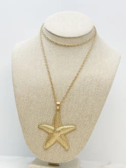 Gold Starfish Pendant Long Necklace