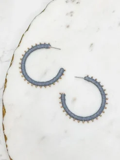 Gold Studded Hoop Earrings - Gray