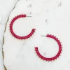 Gold Studded Hoop Earrings - Maroon