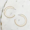 Gold Studded Hoop Earrings - Ivory