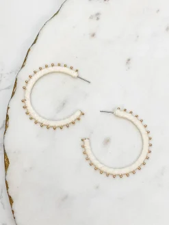 Gold Studded Hoop Earrings - Ivory