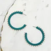 Gold Studded Hoop Earrings - Teal