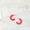 Gold Threaded Hoop Earrings - Hot Pink
