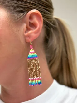 Golden Rainbow Fringe Dangle Earrings