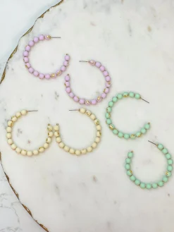 Gold-Foiled Beaded Hoop Earrings - Ivory