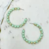 Gold-Foiled Beaded Hoop Earrings - Green