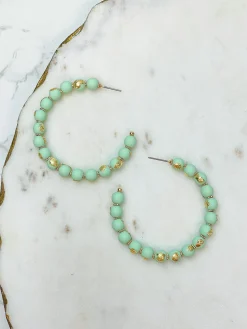 Gold-Foiled Beaded Hoop Earrings - Green