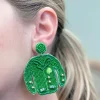 Golfer's Green Jacket Beaded Dangle Earrings