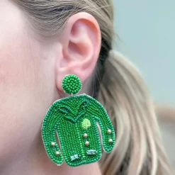 Golfer's Green Jacket Beaded Dangle Earrings